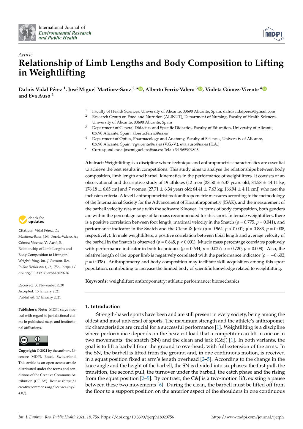 Relationship of Limb Lengths and Body Composition to Lifting in Weightlifting