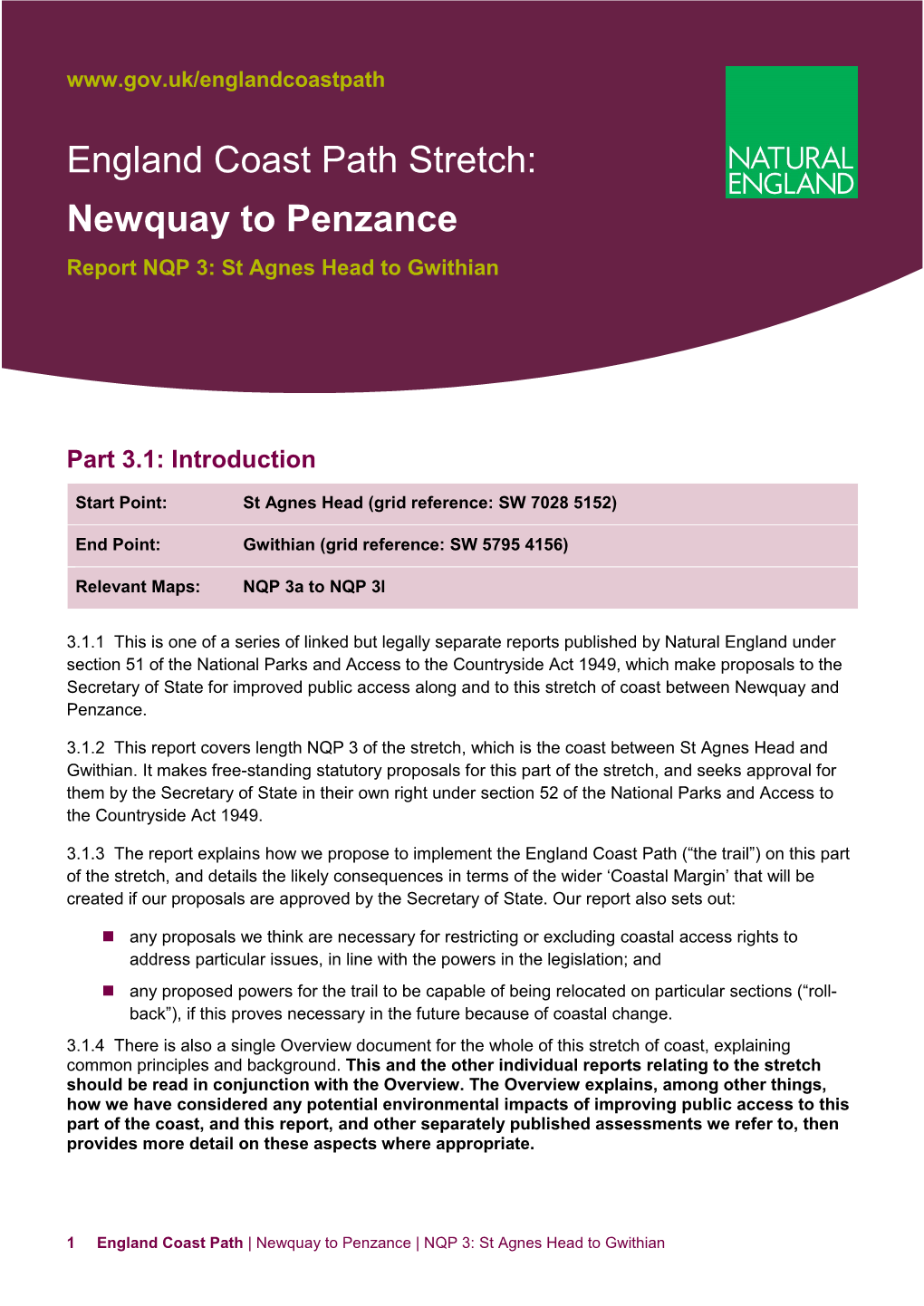 England Coast Path Stretch: Newquay to Penzance Report NQP 3: St Agnes Head to Gwithian