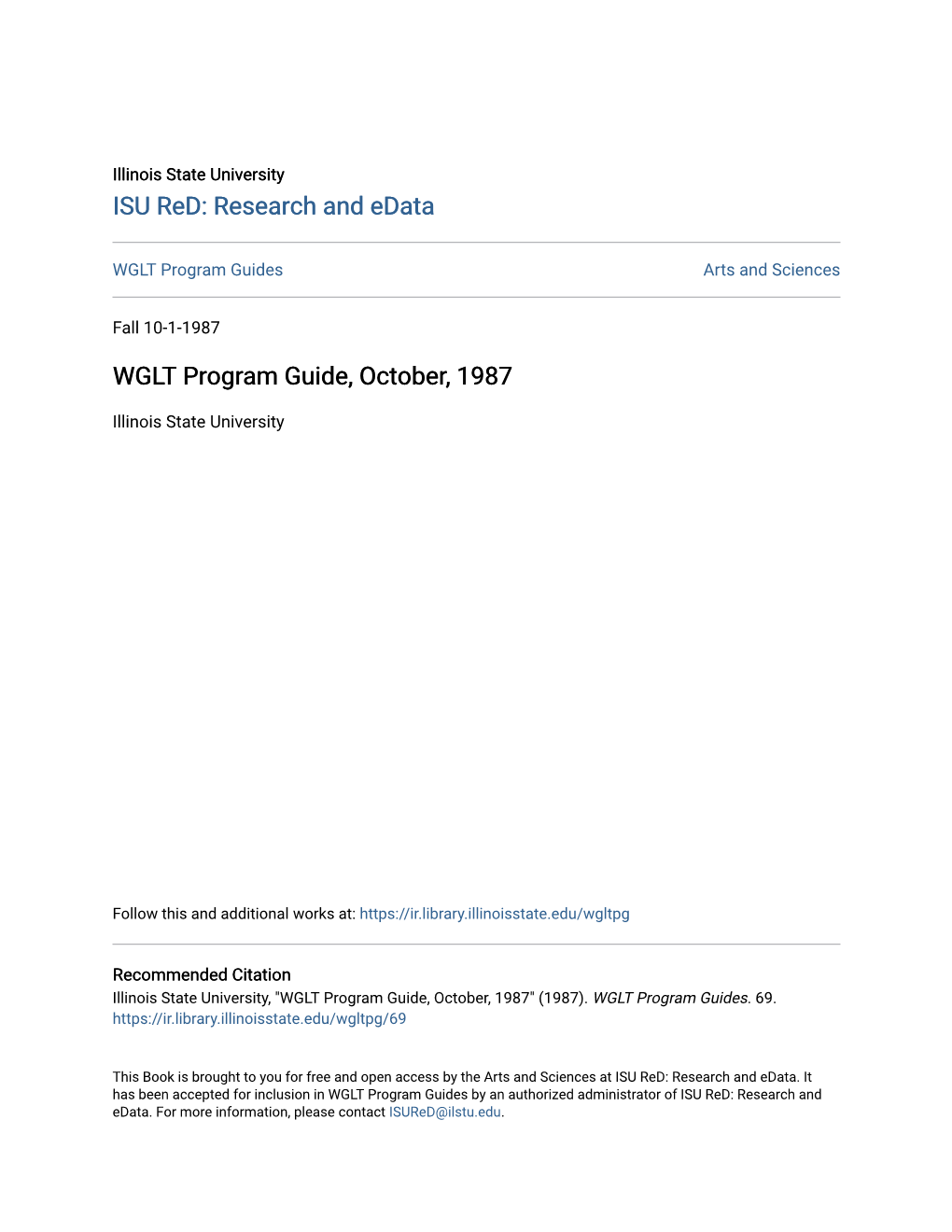 WGLT Program Guide, October, 1987