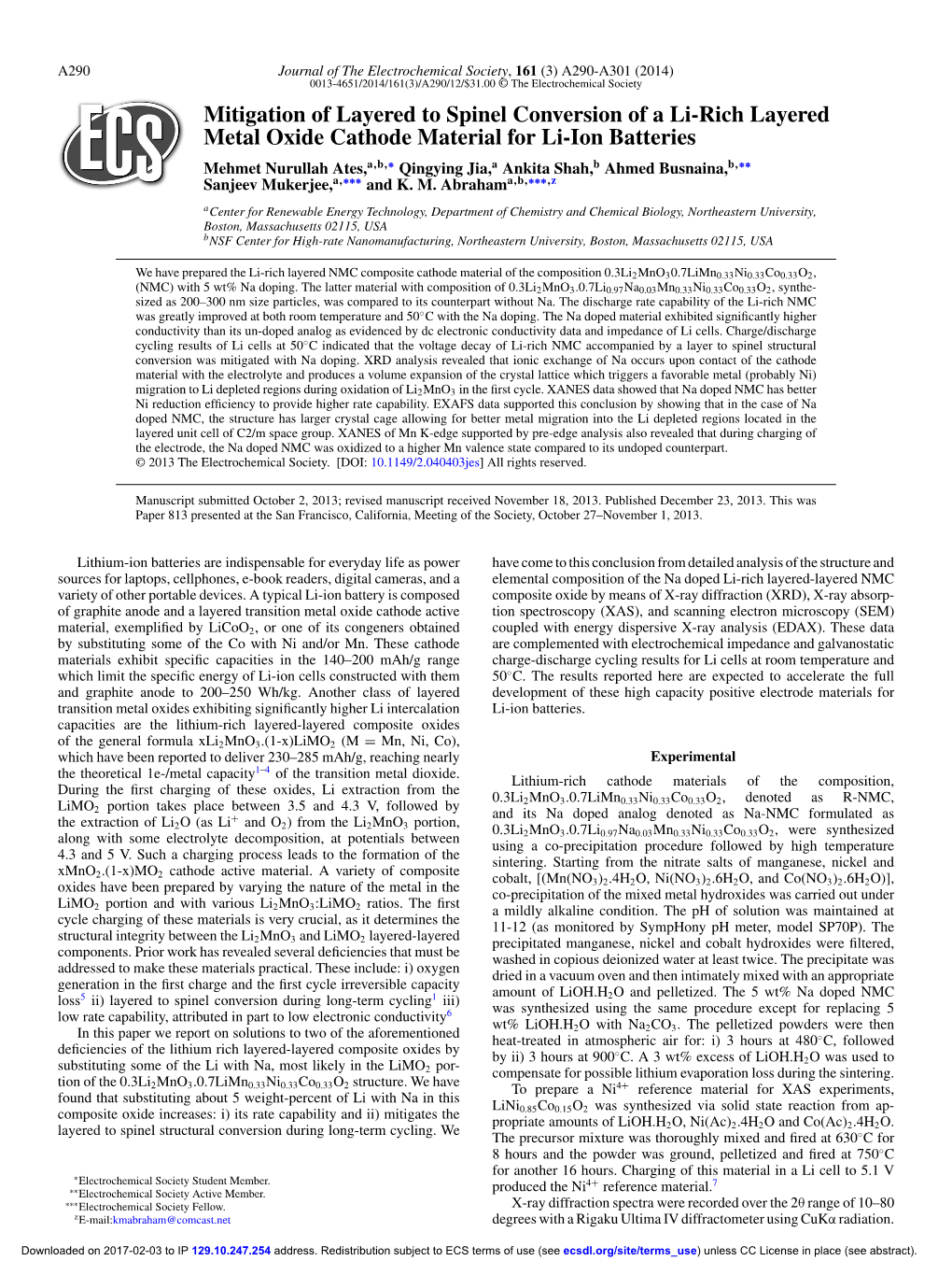 Mitigation of Layered to Spinel Conversion of a Li-Rich Layered