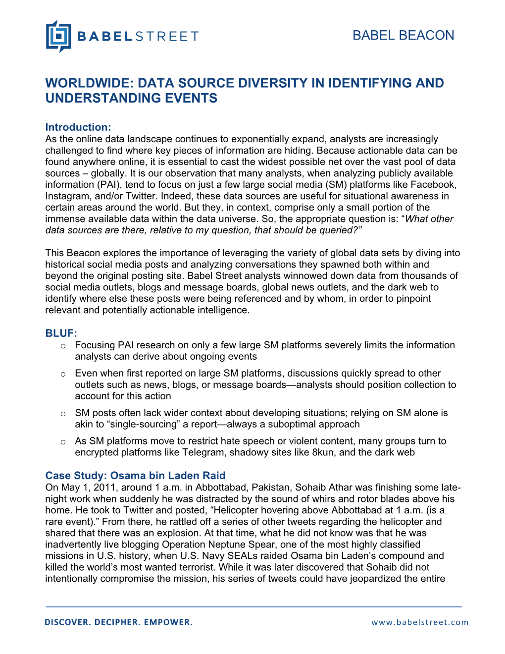 Data Source Diversity in Identifying and Understanding Events