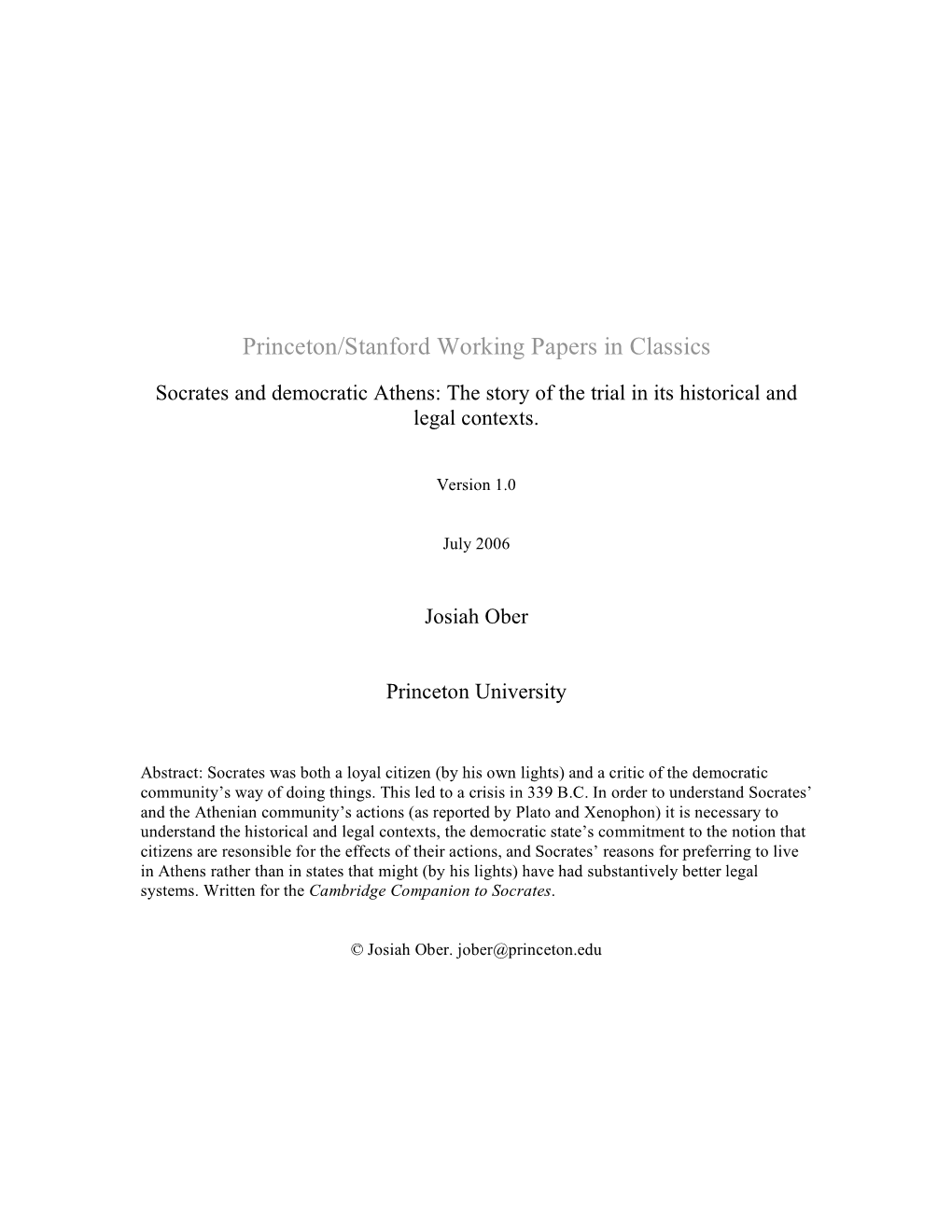 Socrates and Democratic Athens: the Story of the Trial in Its Historical and Legal Contexts