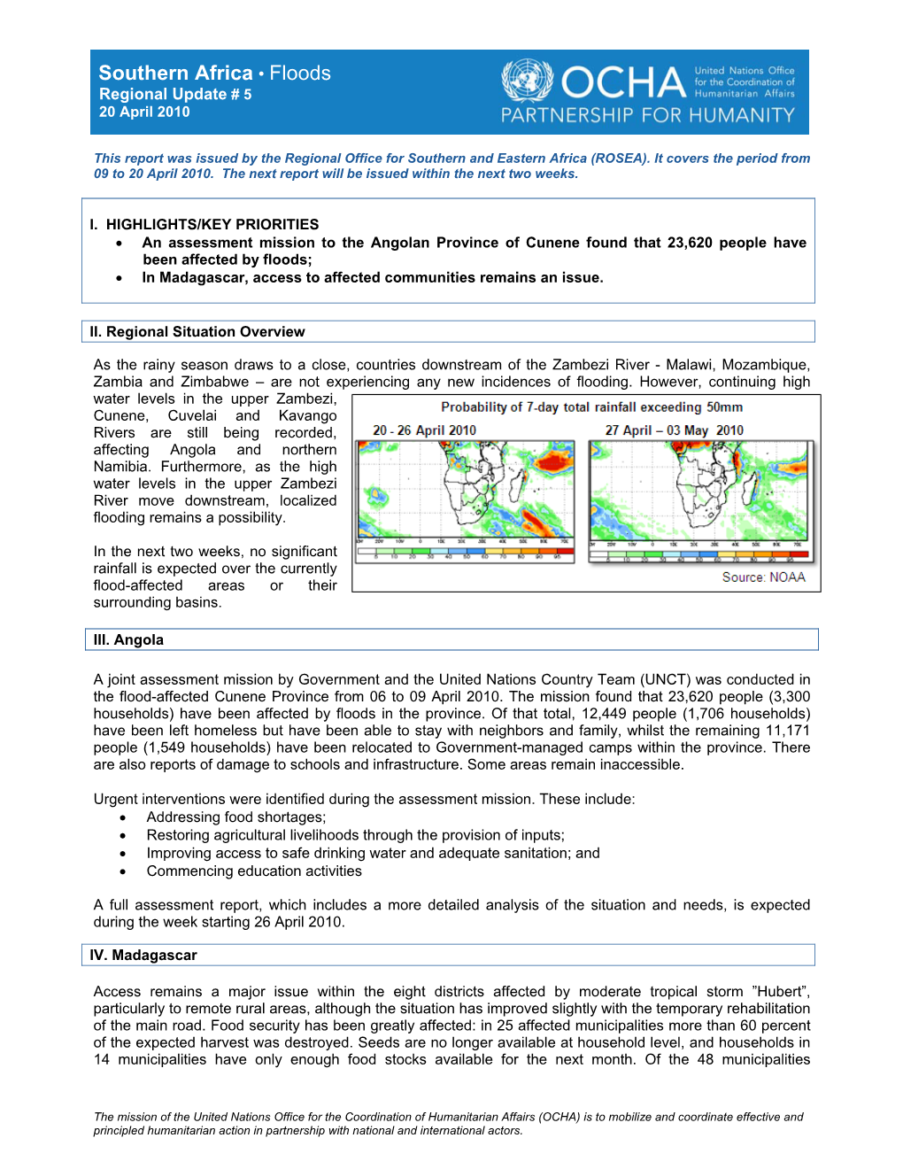 Southern Africa • Floods Regional Update # 5 20 April 2010