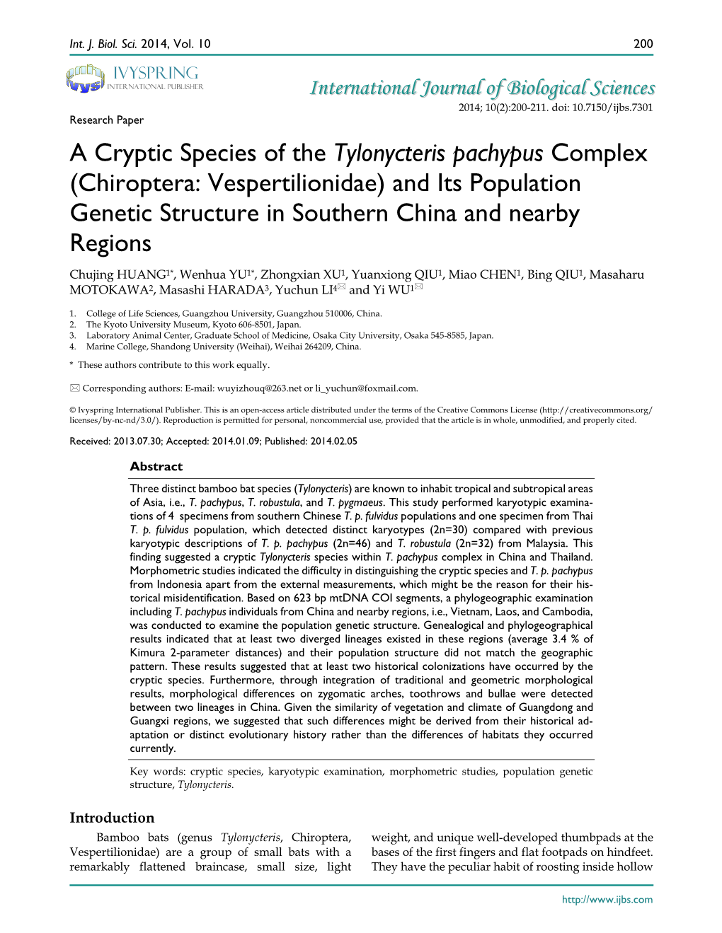 A Cryptic Species of the Tylonycteris Pachypus Complex (Chiroptera