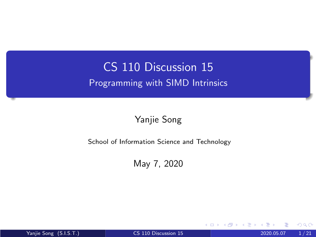 CS 110 Discussion 15 Programming with SIMD Intrinsics