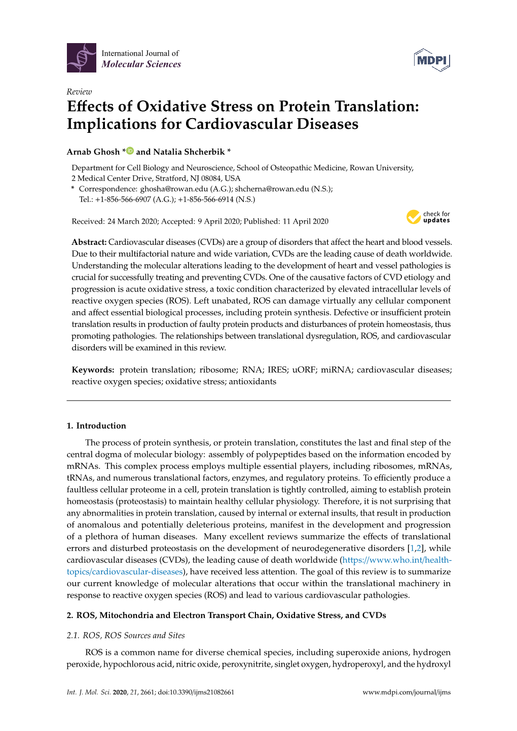 Effects of Oxidative Stress on Protein Translation