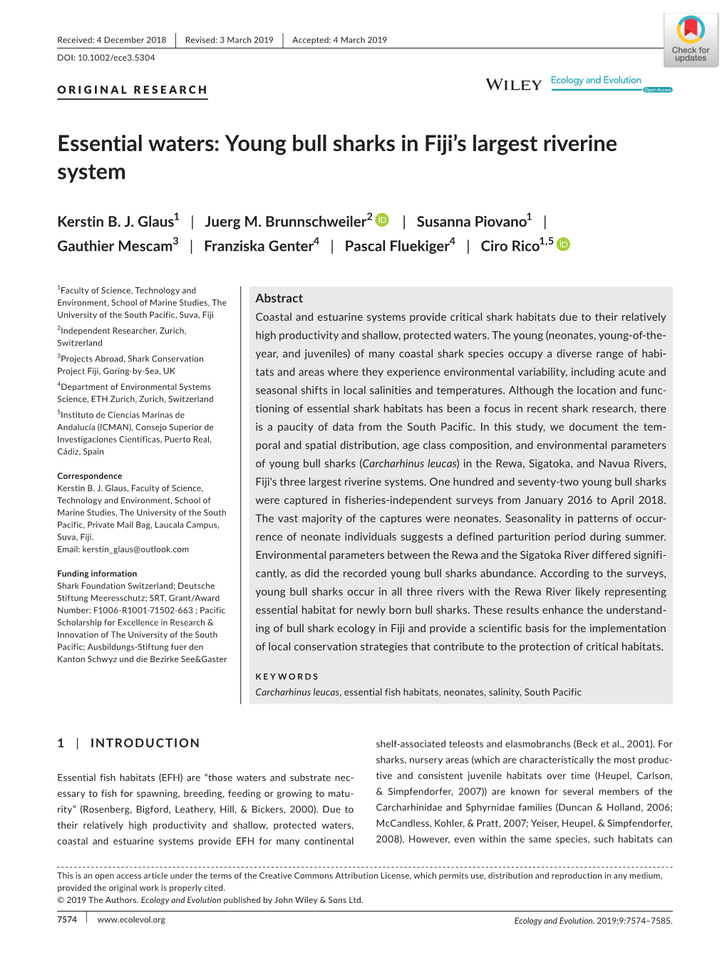 Essential Waters: Young Bull Sharks in Fiji's Largest Riverine System