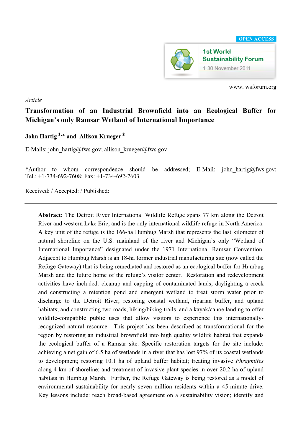 Transformation of an Industrial Brownfield Into an Ecological Buffer for Michigan’S Only Ramsar Wetland of International Importance