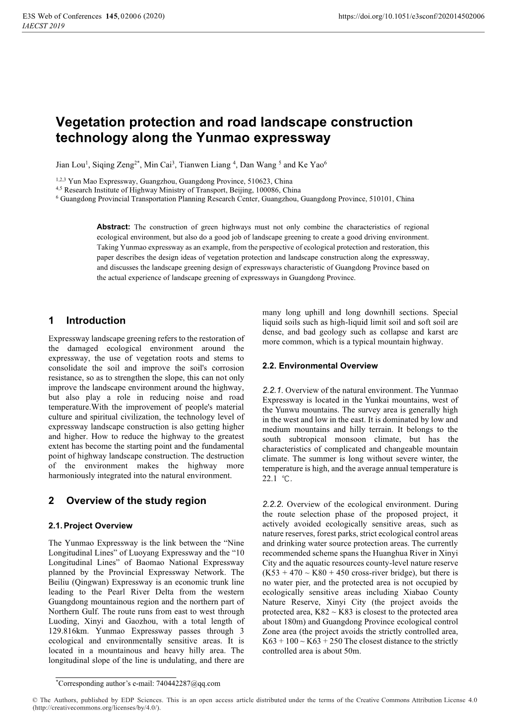 Vegetation Protection and Road Landscape Construction Technology Along the Yunmao Expressway