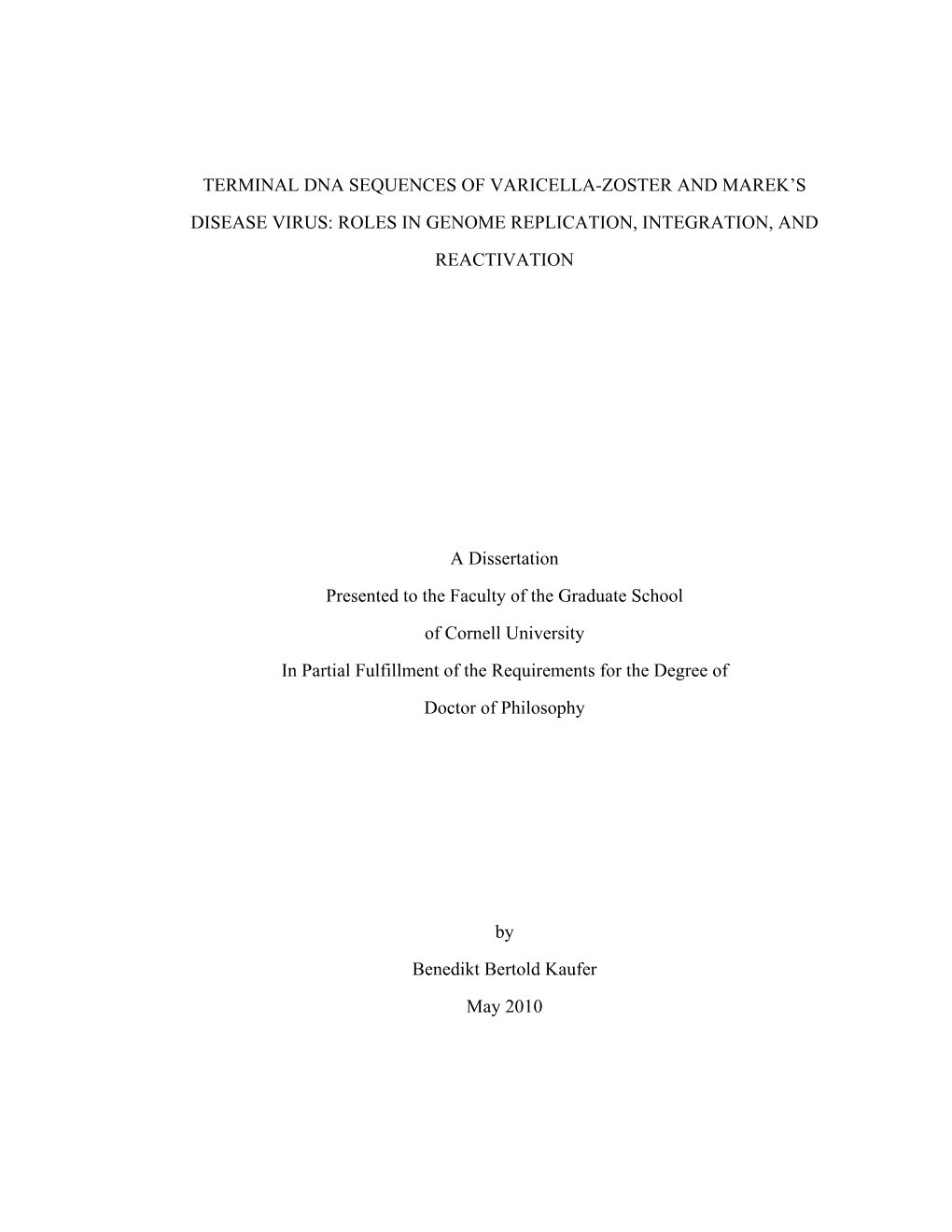 Terminal Dna Sequences of Varicella-Zoster and Marek's