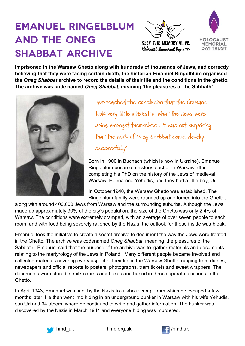 Emanuel Ringelblum and the Oneg Shabbat Archive