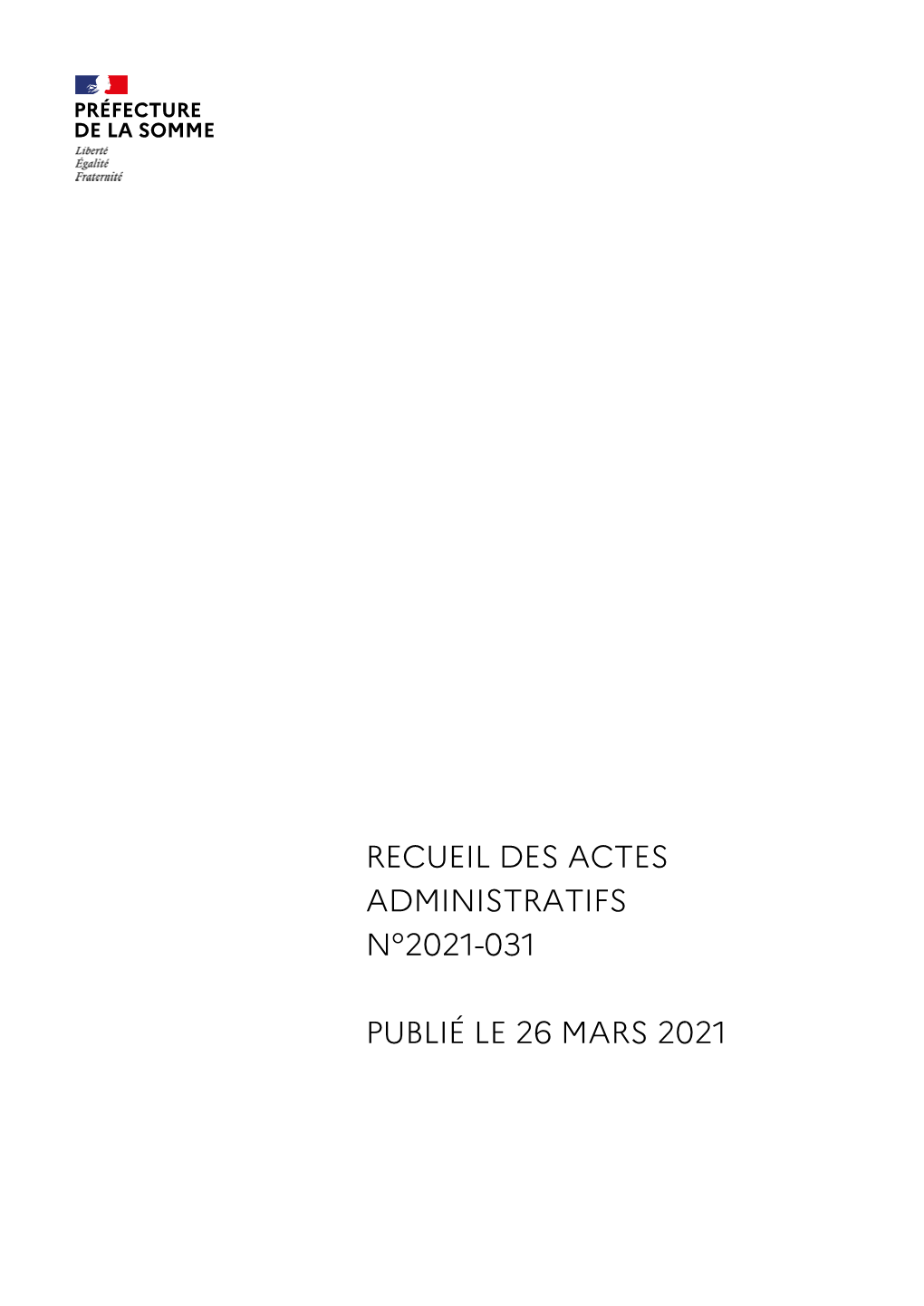 Recueil Des Actes Administratifs N°2021-031