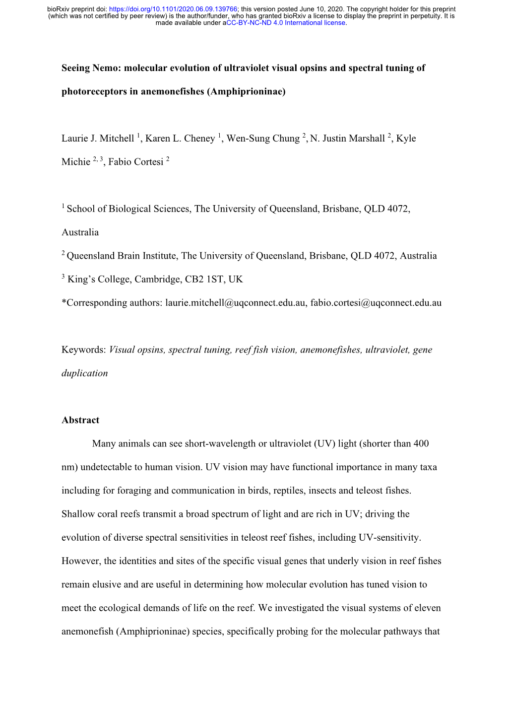 Molecular Evolution of Ultraviolet Visual Opsins and Spectral Tuning Of