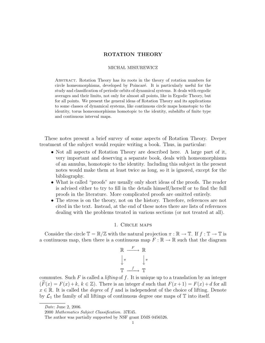 ROTATION THEORY These Notes Present a Brief Survey of Some