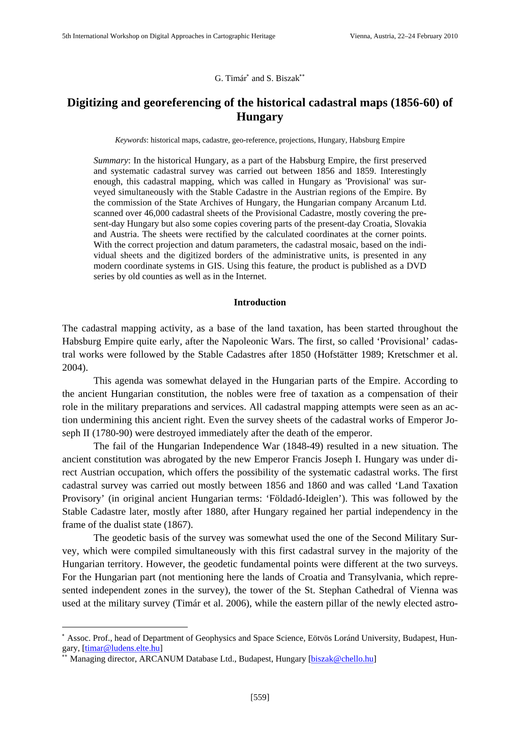 Digitizing and Georeferencing of the Historical Cadastral Maps (1856-60) of Hungary