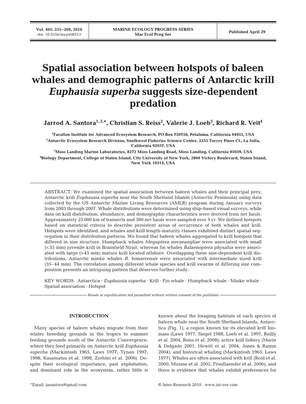 Spatial Association Between Hotspots of Baleen Whales and Demographic Patterns of Antarctic Krill Euphausia Superba Suggests Size-Dependent Predation