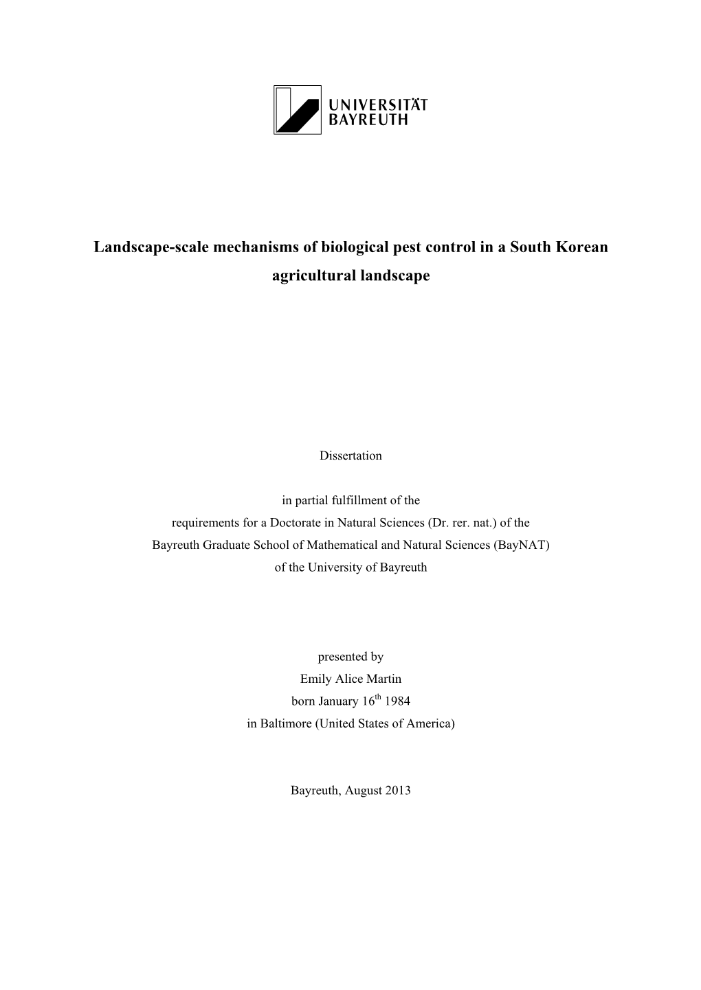 Landscape-Scale Mechanisms of Biological Pest Control in a South Korean Agricultural Landscape