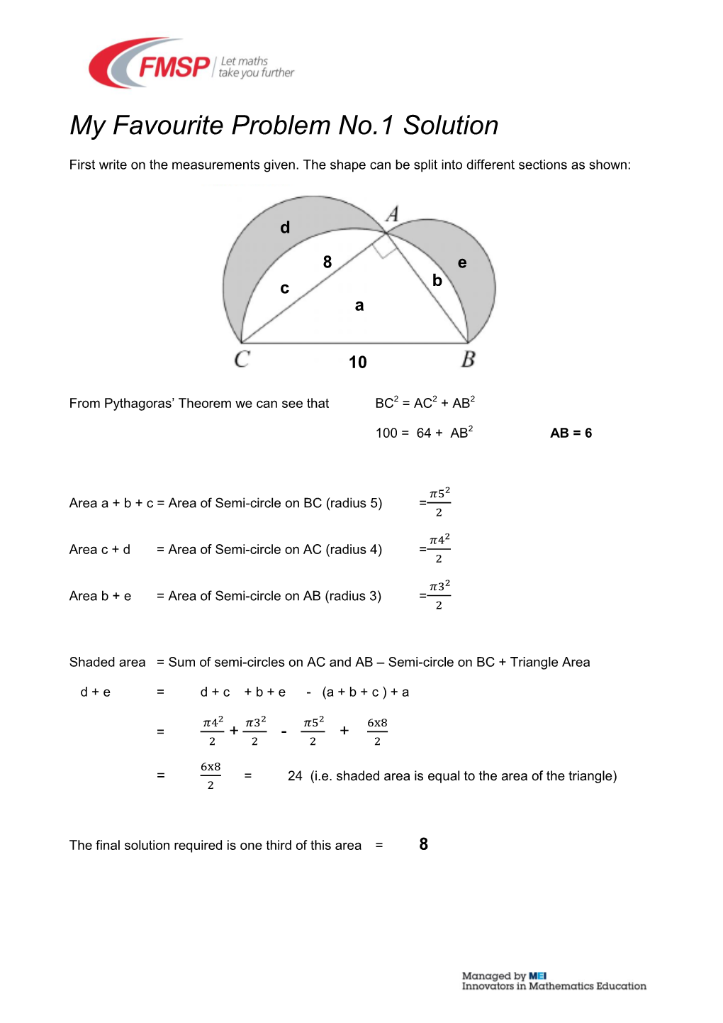 My Favourite Problem No.1 Solution