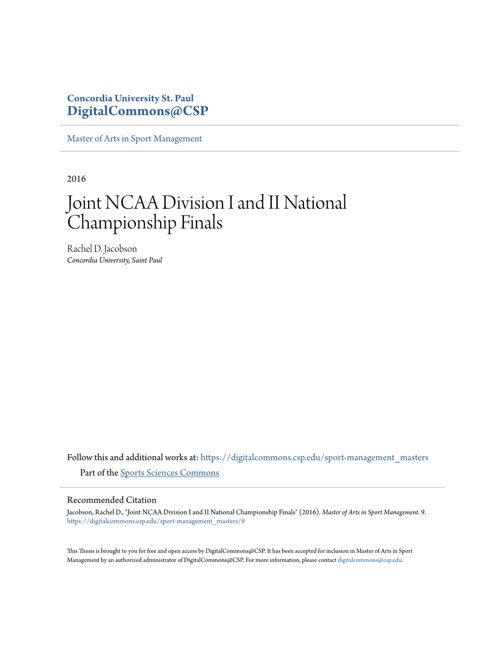 Joint NCAA Division I and II National Championship Finals Rachel D