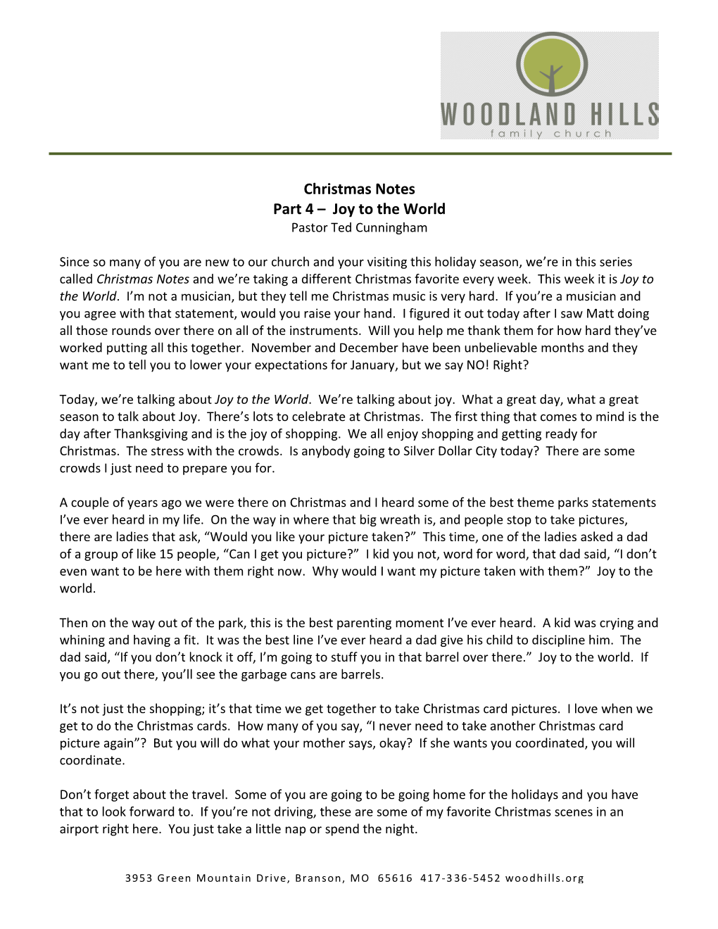 Christmas Notes Part 4 – Joy to the World Pastor Ted Cunningham