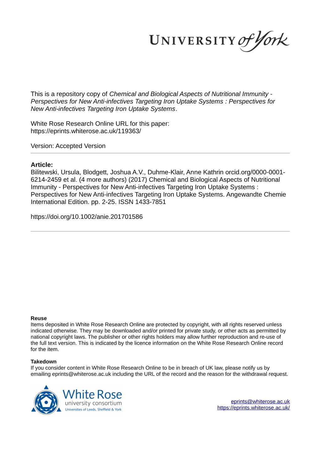 Chemical and Biological Aspects of Nutritional Immunity