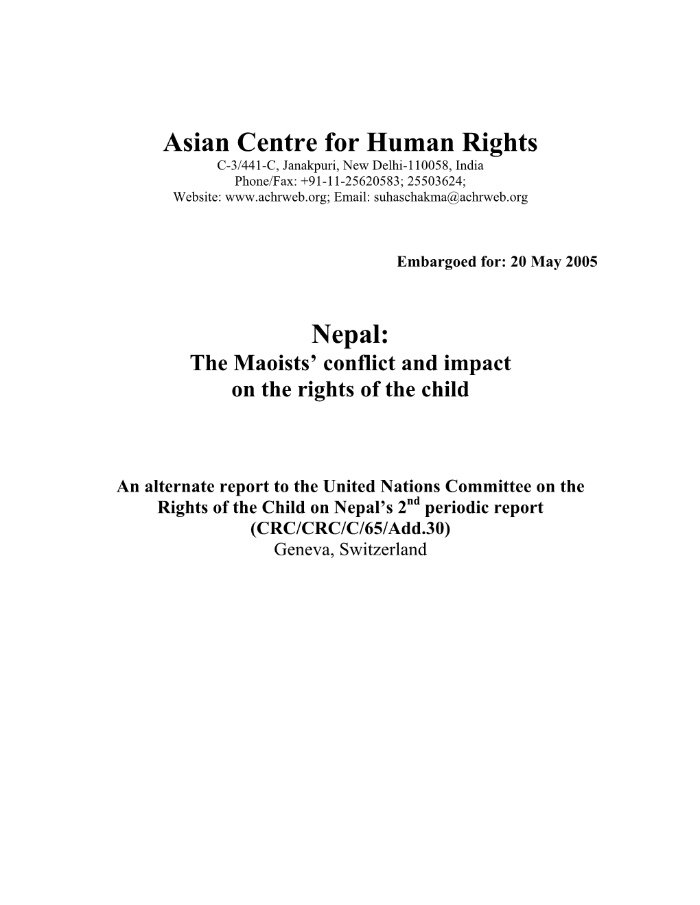 Nepal: the Maoists’ Conflict and Impact on the Rights of the Child