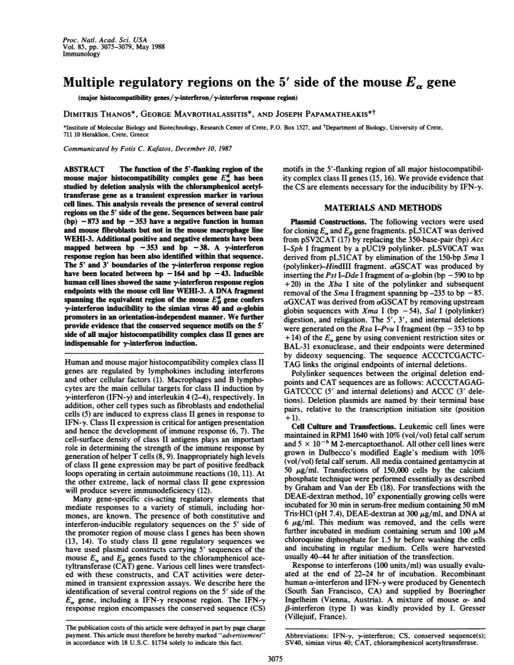 Multiple Regulatory Regions on the 5' Side of the Mouse Ea Gene