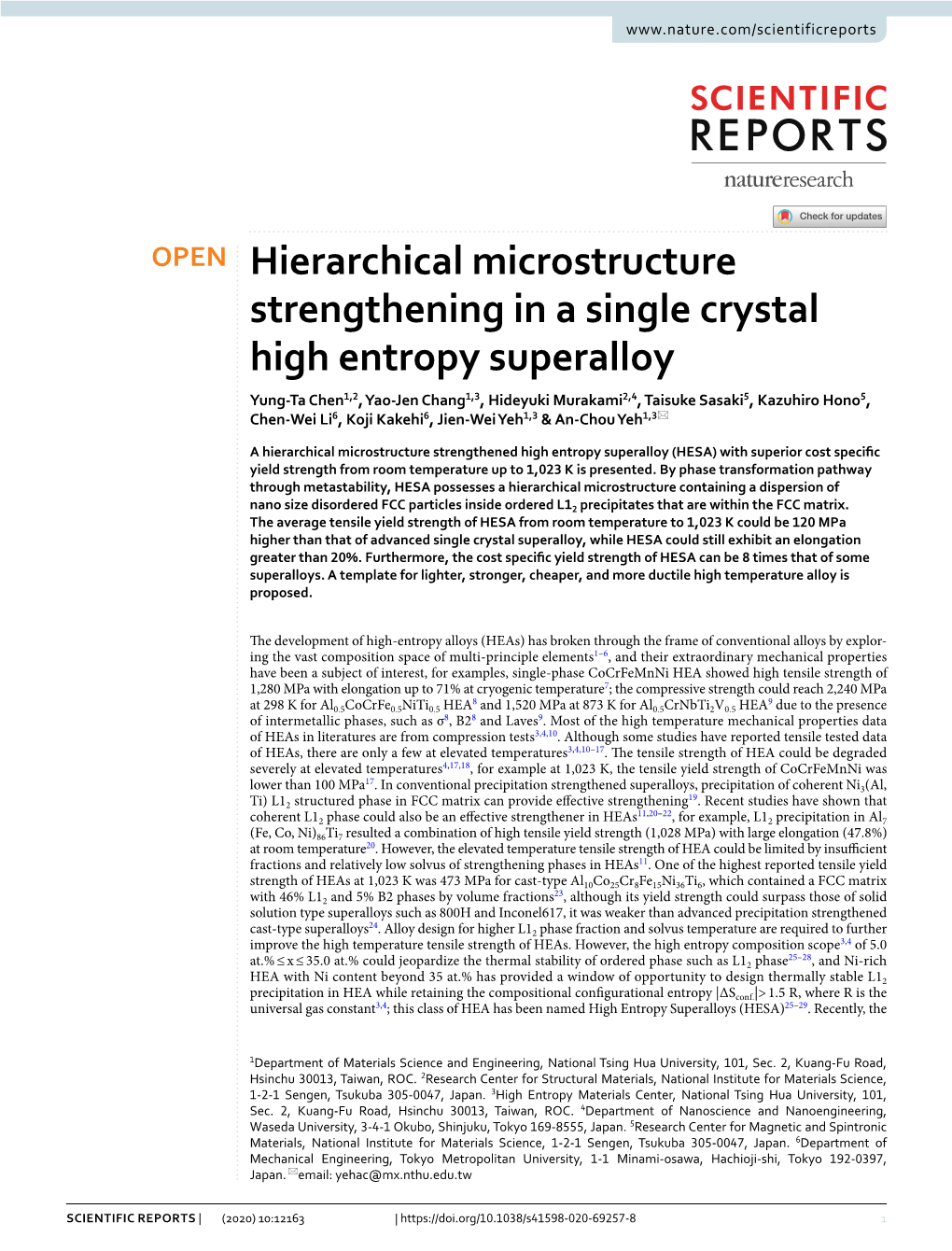 Hierarchical Microstructure Strengthening in a Single Crystal