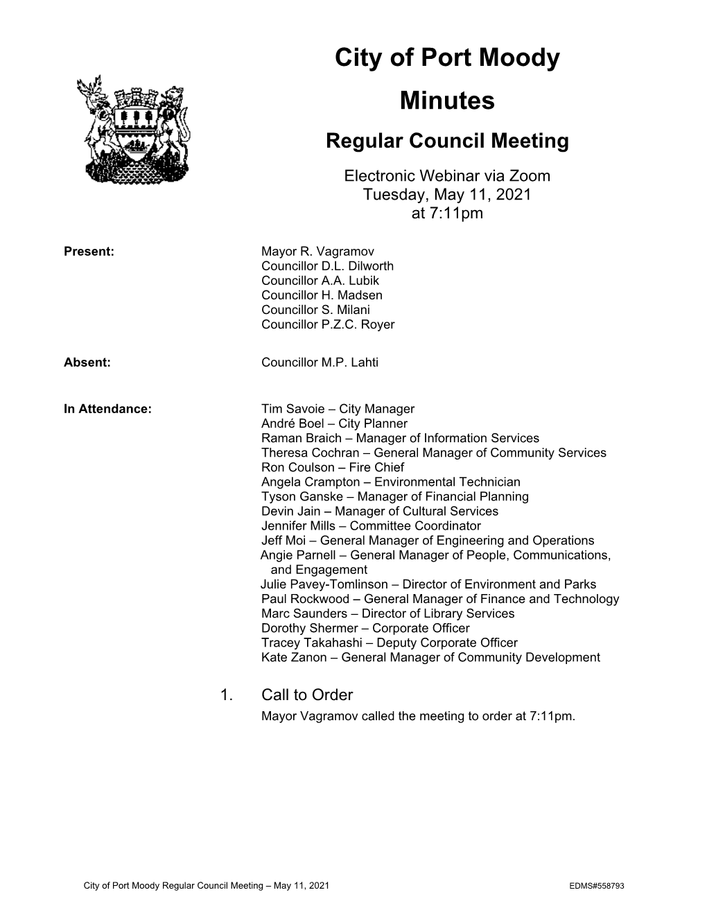 Regular Council Meeting