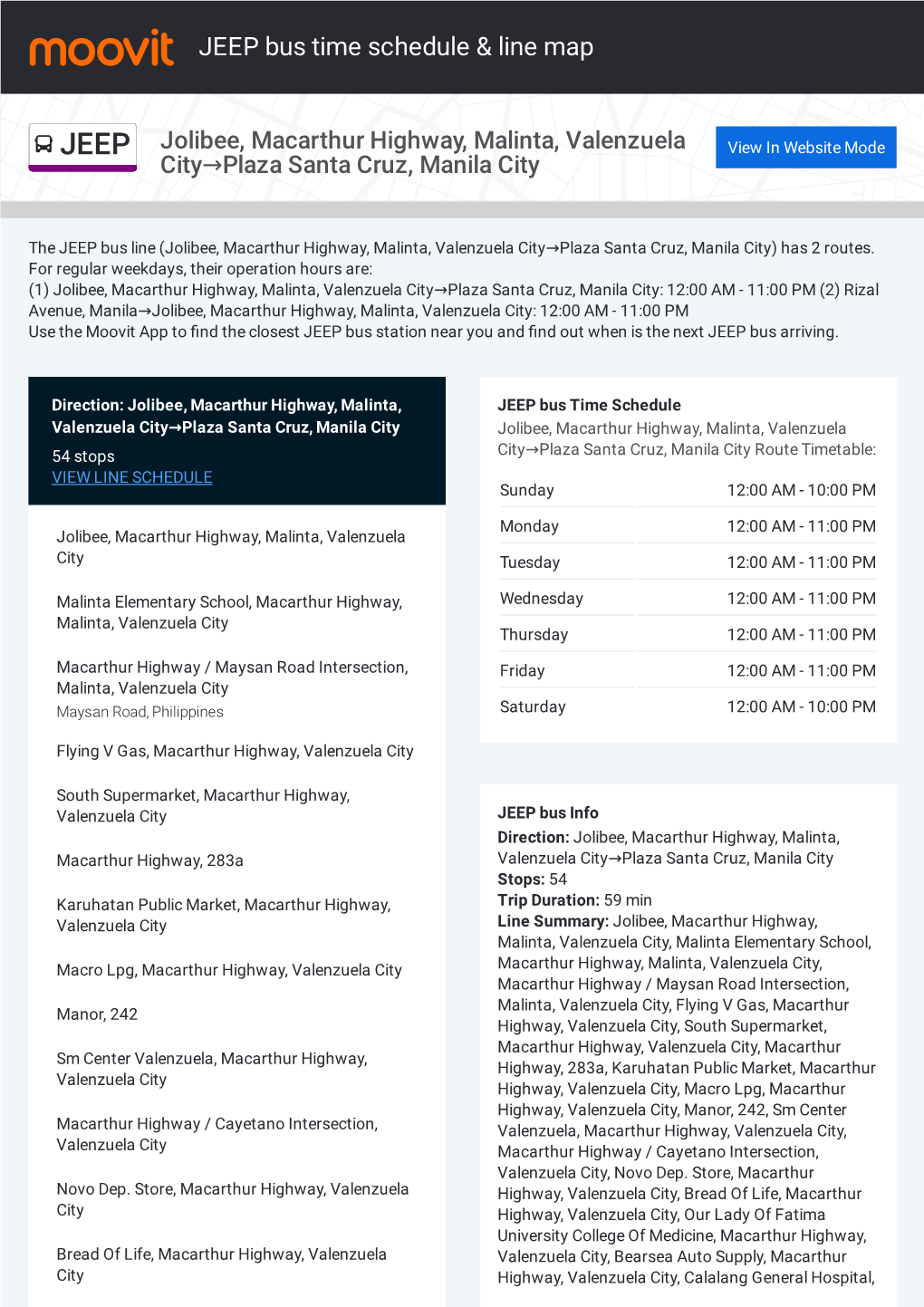 JEEP Bus Time Schedule & Line Route