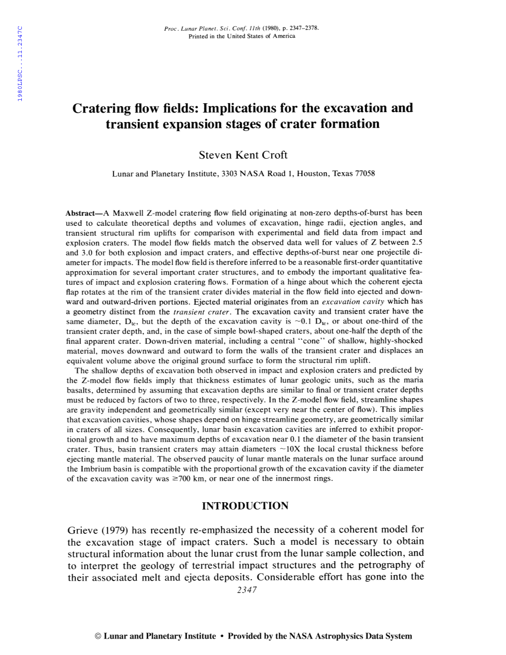 Cratering Flow Fields