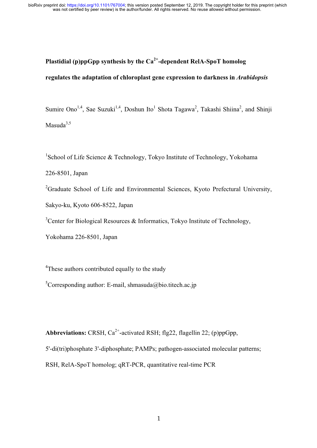 (P)Ppgpp Synthesis by the Ca2+-Dependent Rela-Spot Homolog