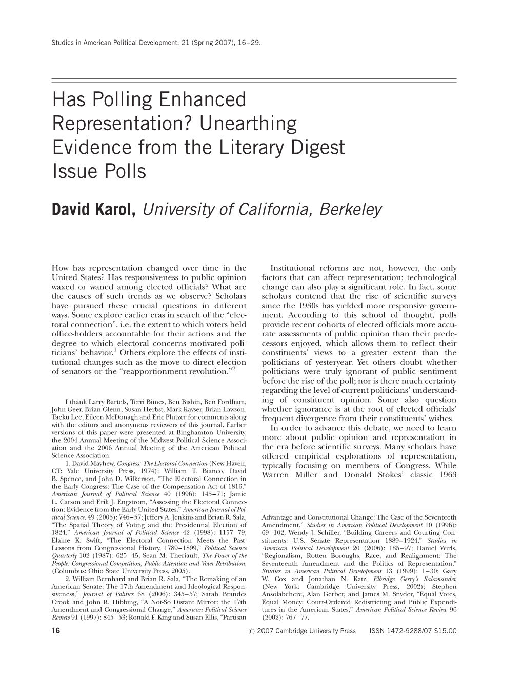 Has Polling Enhanced Representation? Unearthing Evidence from the Literary Digest Issue Polls