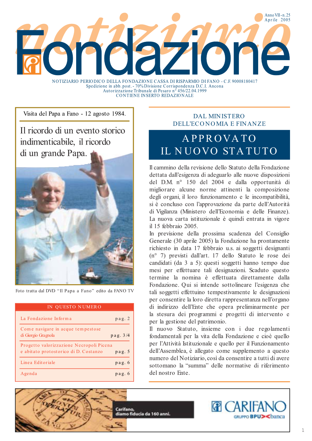 Notiziario Della Fondazione Cassa Di Risparmio Di Fano