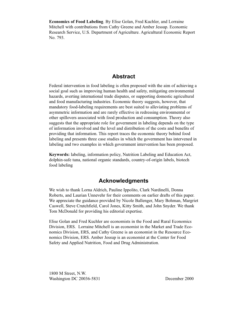 Economics of Food Labeling