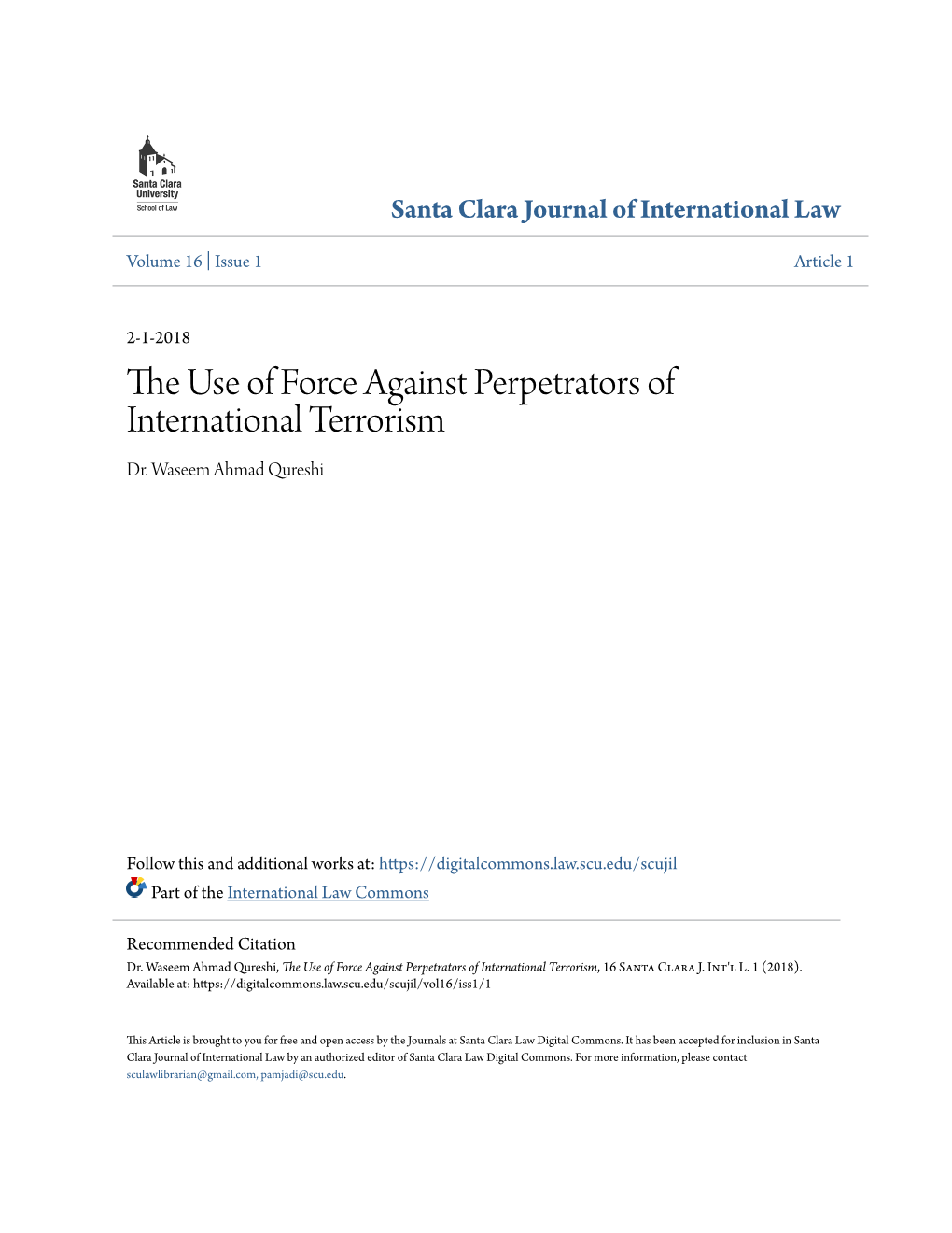 The Use of Force Against Perpetrators of International Terrorism, 16 Santa Clara J