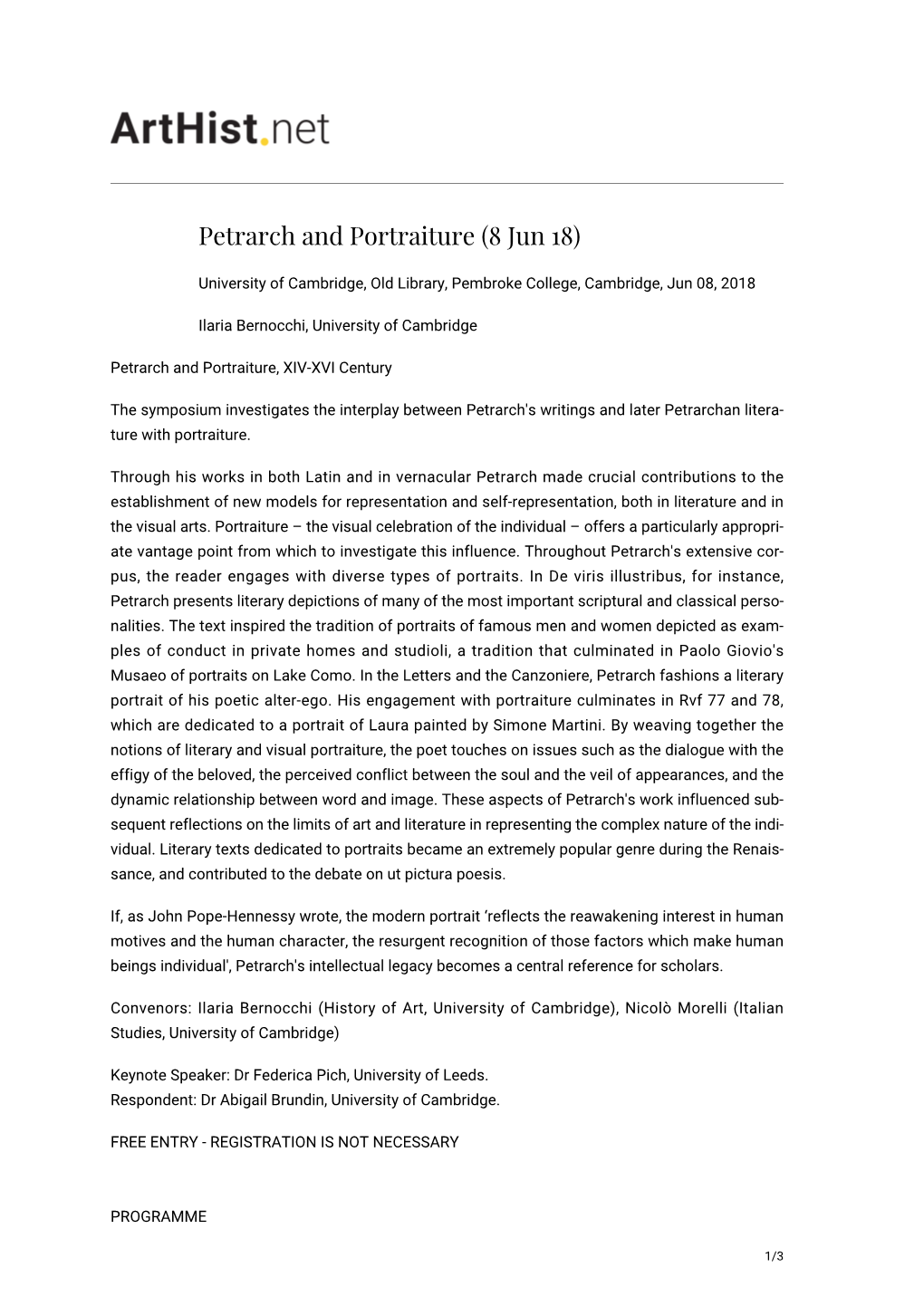 Petrarch and Portraiture (8 Jun 18)