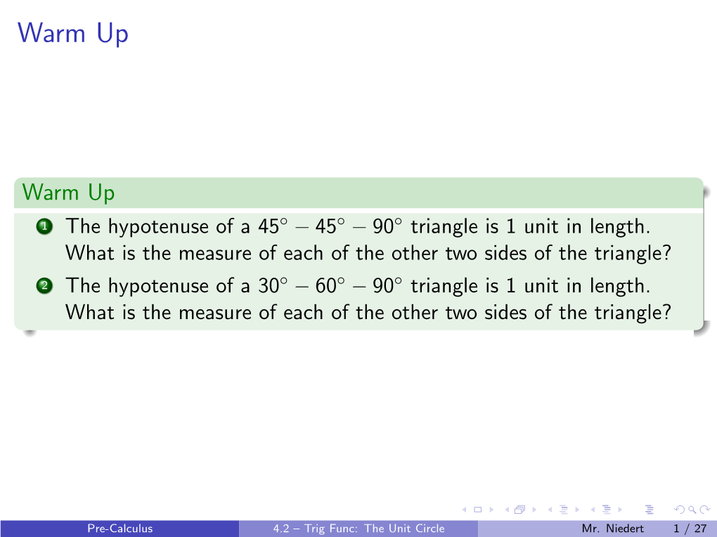 4.2 – Trigonometric Functions: the Unit Circle