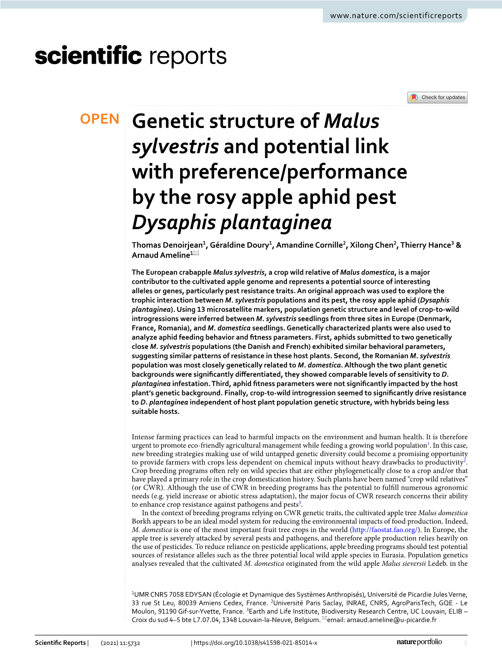 Genetic Structure of Malus Sylvestris and Potential Link with Preference