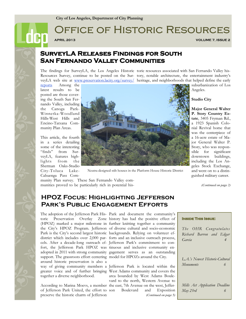 April 2013 Newsletter