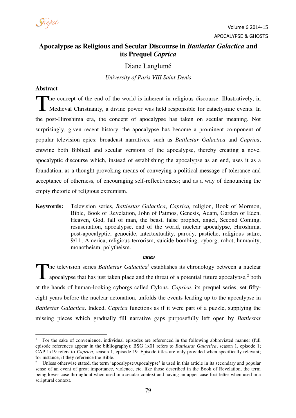 Apocalypse As Religious and Secular Discourse in Battlestar Galactica