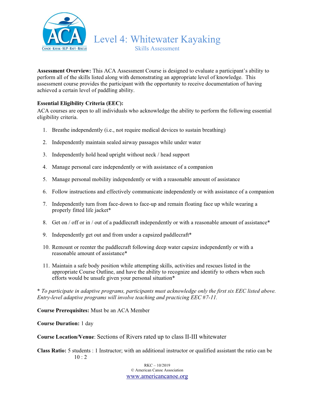 Level 4: Whitewater Kayaking Skills Assessment