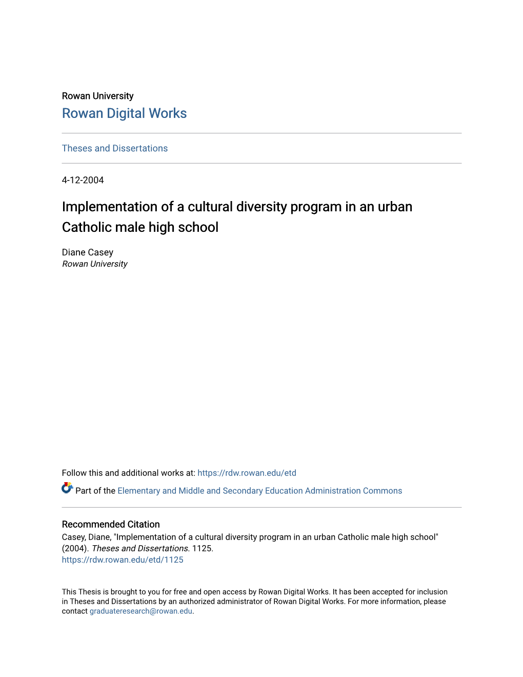 Implementation of a Cultural Diversity Program in an Urban Catholic Male High School