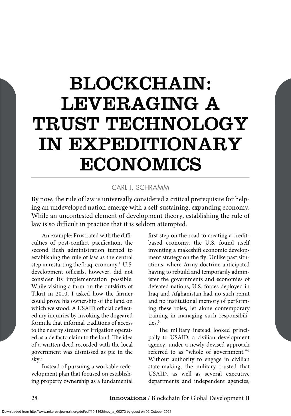 Blockchain: Leveraging a Trust Technology in Expeditionary Economics