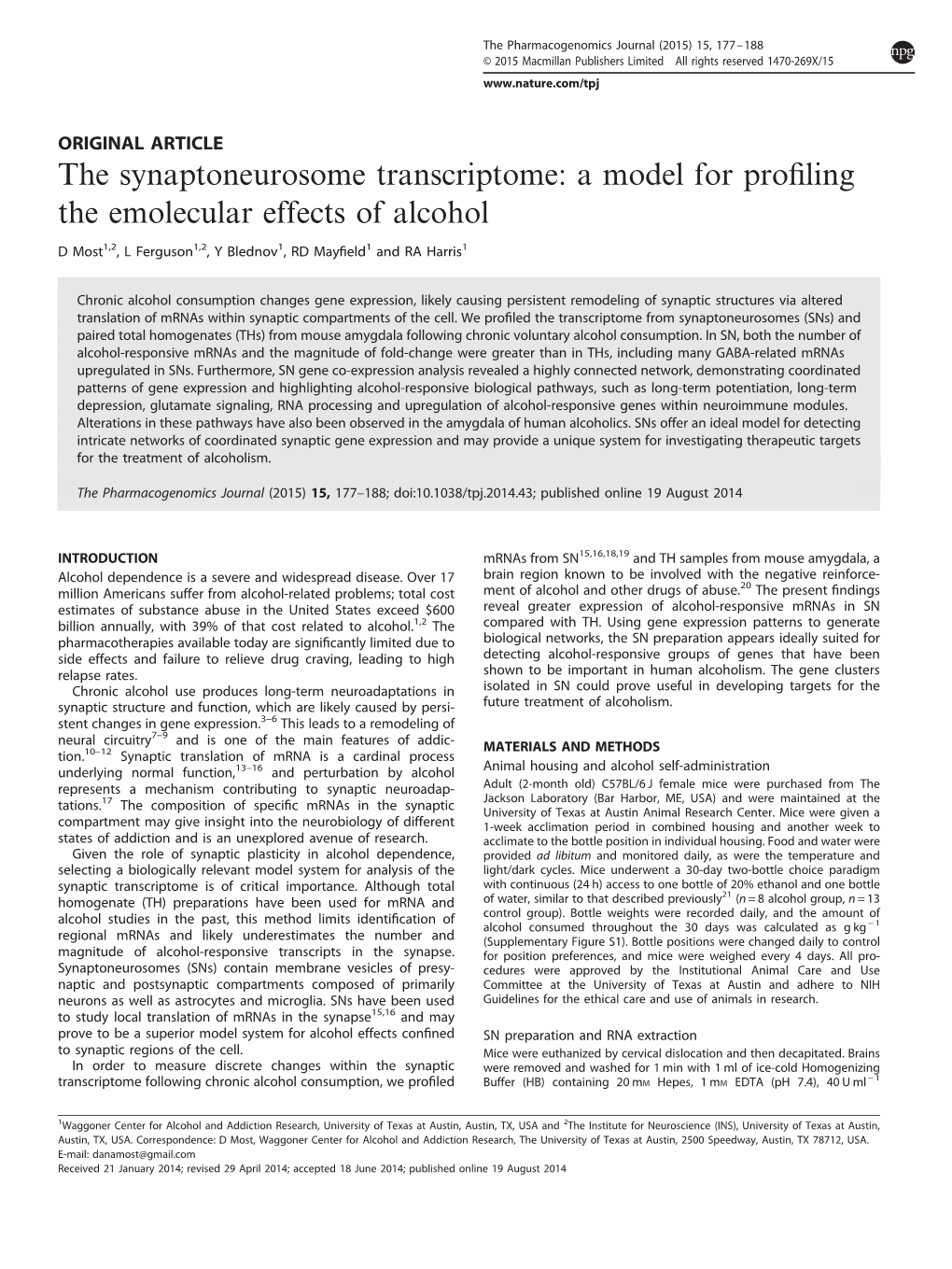 A Model for Profiling the Emolecular Effects of Alcohol