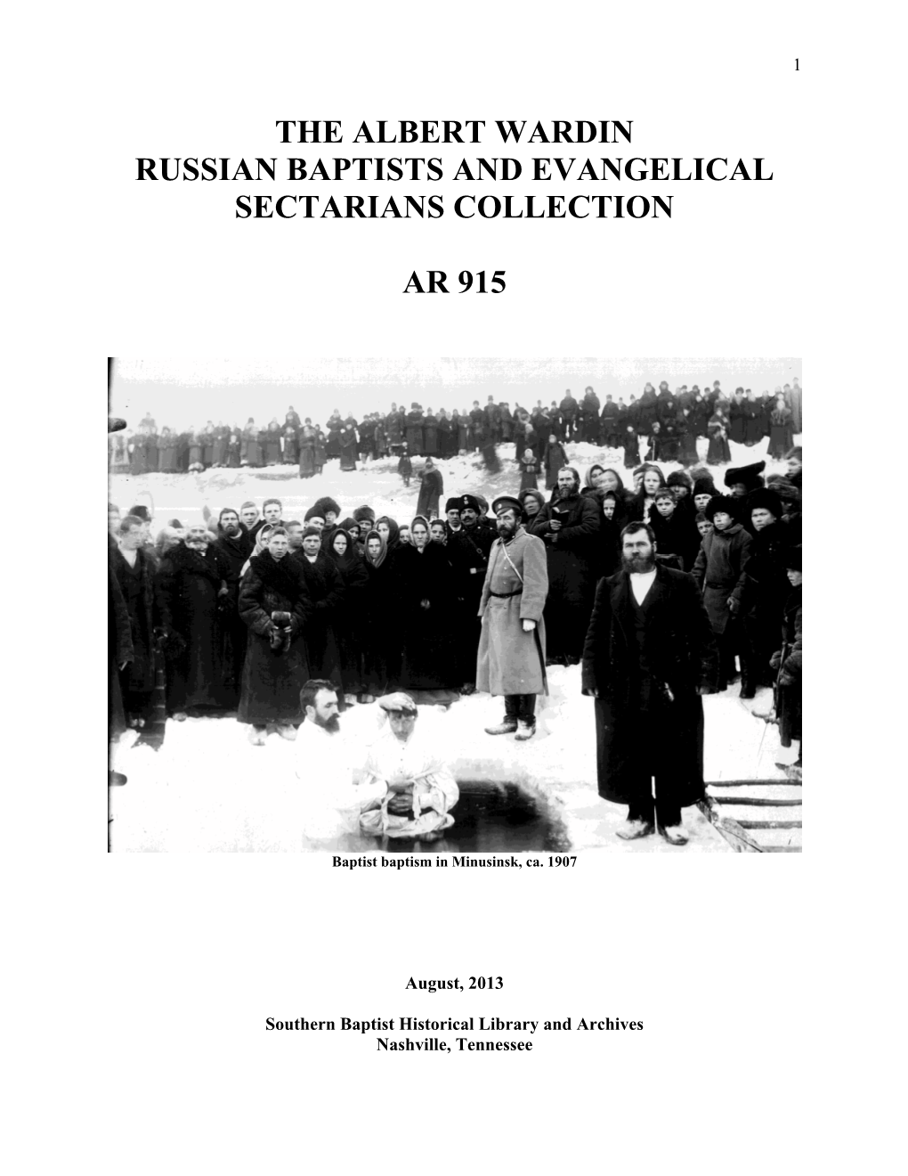 The Albert Wardin Russian Baptists and Evangelical Sectarians Collection Ar