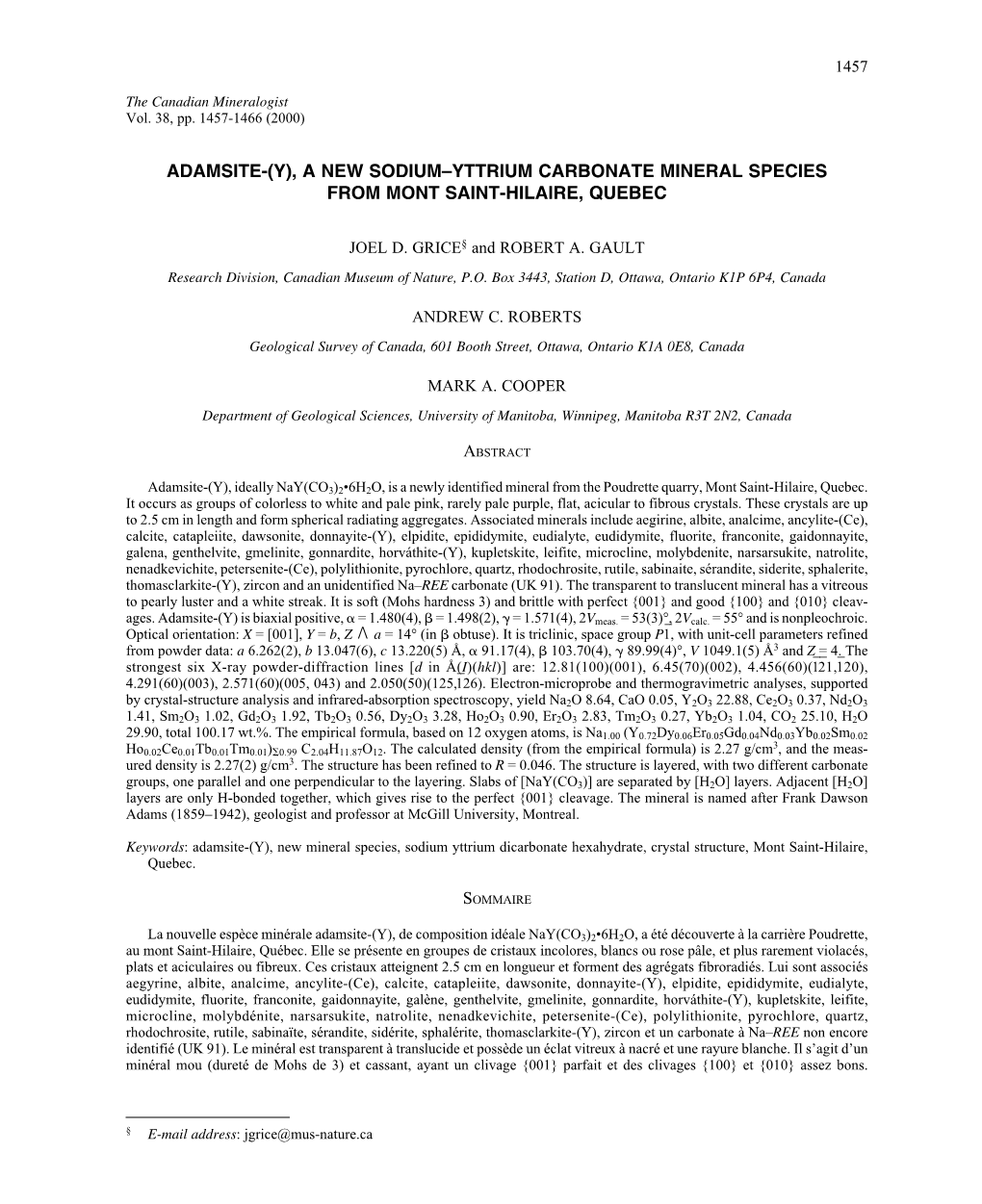 Adamsite-(Y), a New Sodium–Yttrium Carbonate Mineral