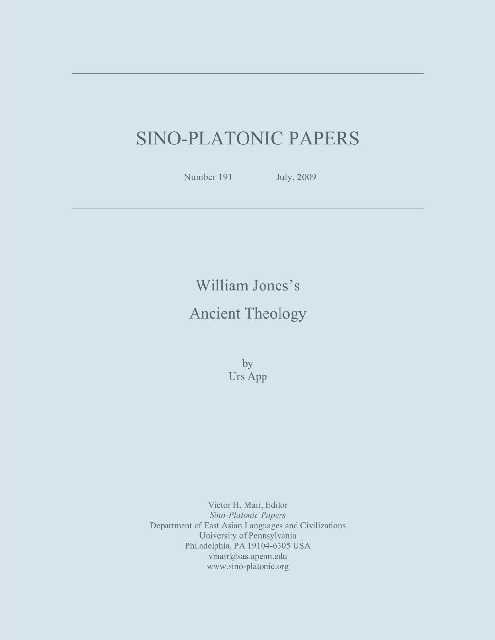 William Jones's Ancient Theology