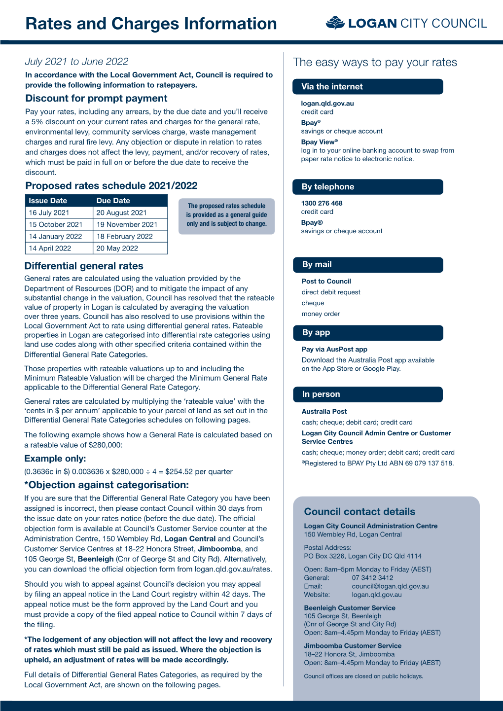 Rates and Charges Information July 2021 to June 2022