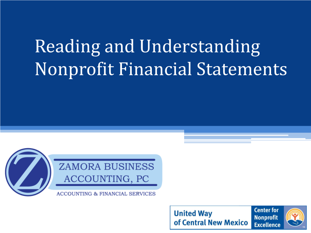 Reading and Understanding Nonprofit Financial Statements